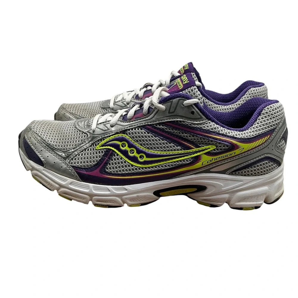 Saucony Cohesion 7 Womens Running Shoes Silver Purple Citron 15181-4‎ Size 11